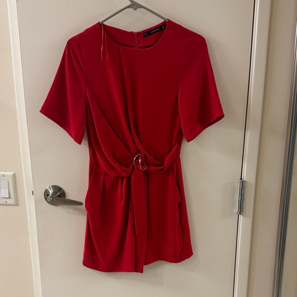 Zara Vibrant Red Blouse with Belted Waist